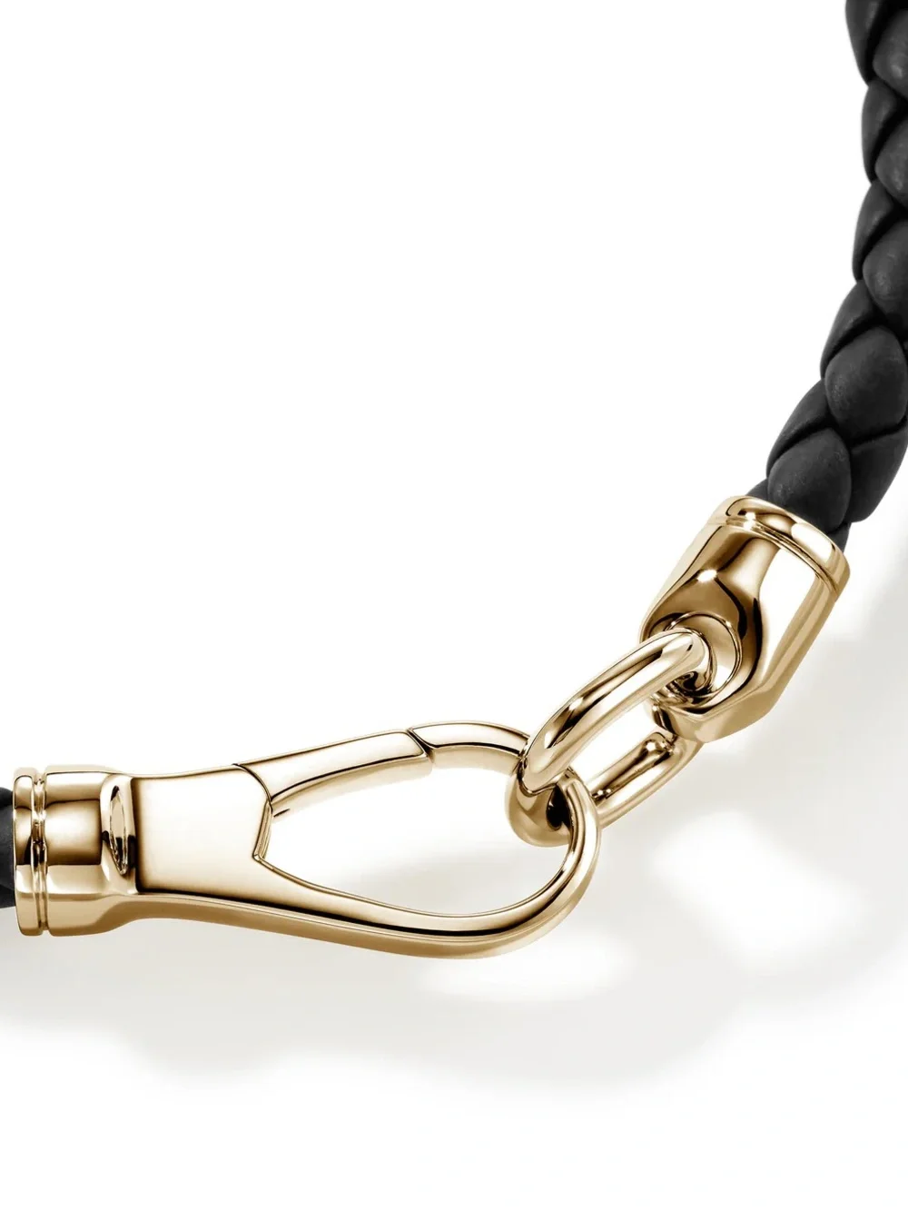 John Hardy Black Braided Leather Bracelet with 14k Gold Clasp Hook 5mm